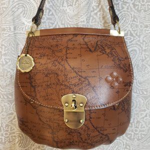 Patricia Nash Veneto Natural Leather Signature Map Small Crossbody Bag.
